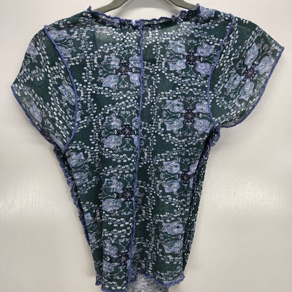 Free People Oh My Baby Tee Cropped Blouse Top‎ Smocked Cotton S Sheer Blue - Picture 4 of 9